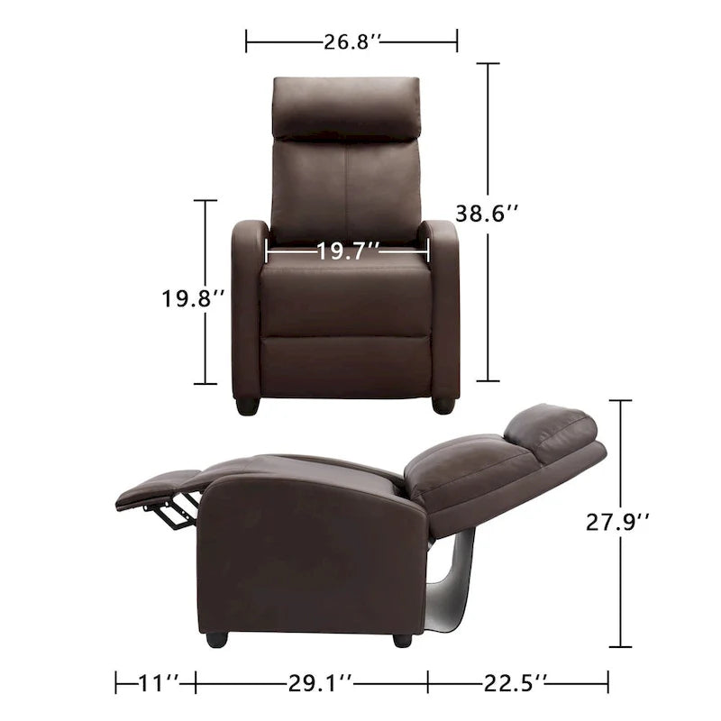 Fauteuil inclinable à dossier basculant en similicuir, marron / noir / gris / kaki / rouge / beige, simple
