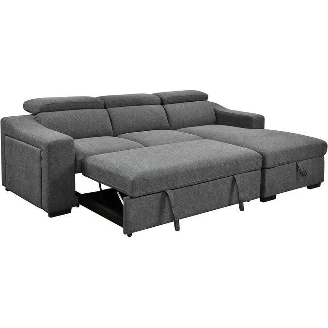 Roomfitters 103 Canapé sectionnel convertible avec méridienne de rangement, appuie-têtes réglables, canapé d'angle en L avec fonction couchage, gris foncé