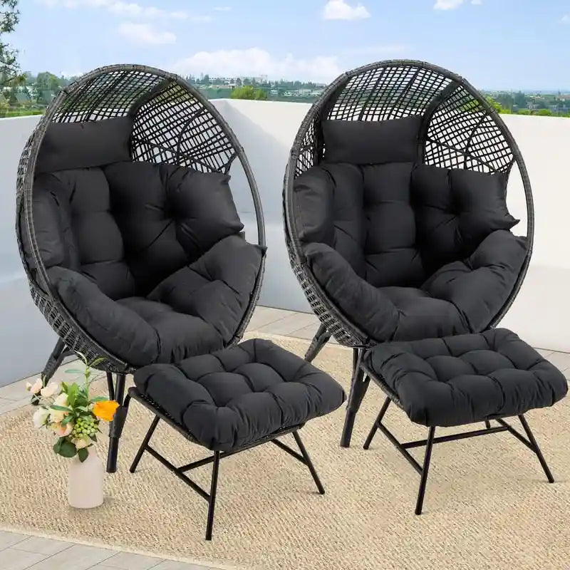 FINCATI Fauteuil Œuf d'intérieur, Fauteuil Œuf d'extérieur 200 kg, Fauteuil Œuf surdimensionné avec pouf, Fauteuil Œuf de luxe confortable avec repose-pieds