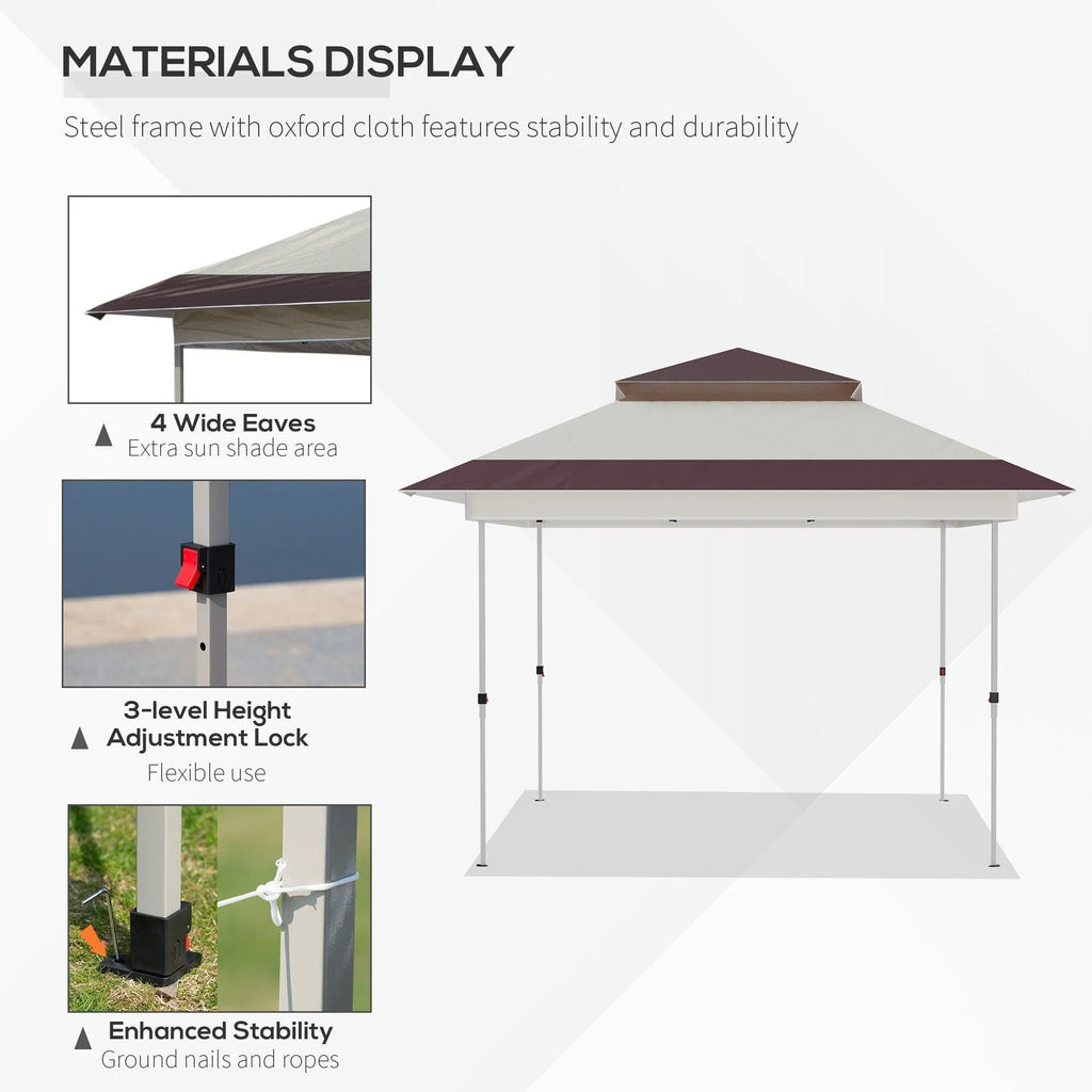 Outsunny 12 x 12 Tonnelle escamotable Pare-soleil Tente instantanée pliable avec filet latéral en maille, Hauteur réglable sur 3 niveaux