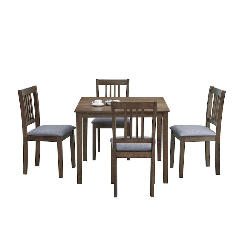 Ensemble Table et Chaises de Salle à Manger Carrée en Bois, Table à Manger Décontractée avec 4 Chaises de Salle à Manger Rembourrées pour Coin Repas de Cuisine