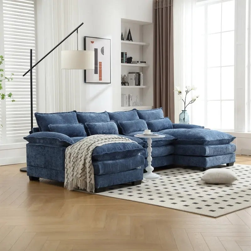 Canapé modulable Cloud pour salon, canapé d'angle moderne en chenille/boucle, canapé convertible modulable confortable avec double méridienne