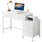 Bureau réversible avec 5 tiroirs, Bureau d'ordinateur de maison avec tiroir classeur et support d'imprimante