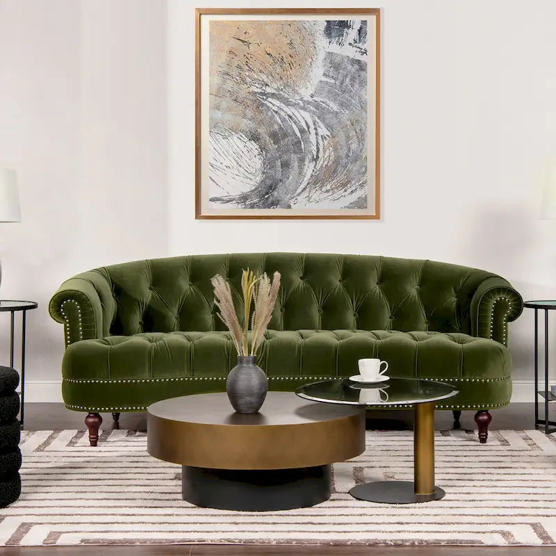 Canapé capitonné chesterfield La Rosa 84 en velours, style moderne du milieu du siècle