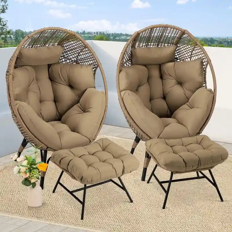 FINCATI Fauteuil Œuf d'intérieur, Fauteuil Œuf d'extérieur 200 kg, Fauteuil Œuf surdimensionné avec pouf, Fauteuil Œuf de luxe confortable avec repose-pieds