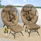 FINCATI Fauteuil Œuf d'intérieur, Fauteuil Œuf d'extérieur 200 kg, Fauteuil Œuf surdimensionné avec pouf, Fauteuil Œuf de luxe confortable avec repose-pieds