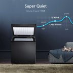 Congélateur coffre de 51 L avec panier amovible, drain inférieur, thermostat à 7 niveaux, conception autonome pour la maison et l'appartement