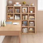 Bibliothèque moderne horizontale en bois à 8 cubes, finition naturelle