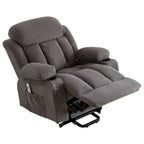 Fauteuil inclinable électrique gris avec massage chauffant, chargement USB, télécommande et poches latérales pratiques pour les personnes âgées