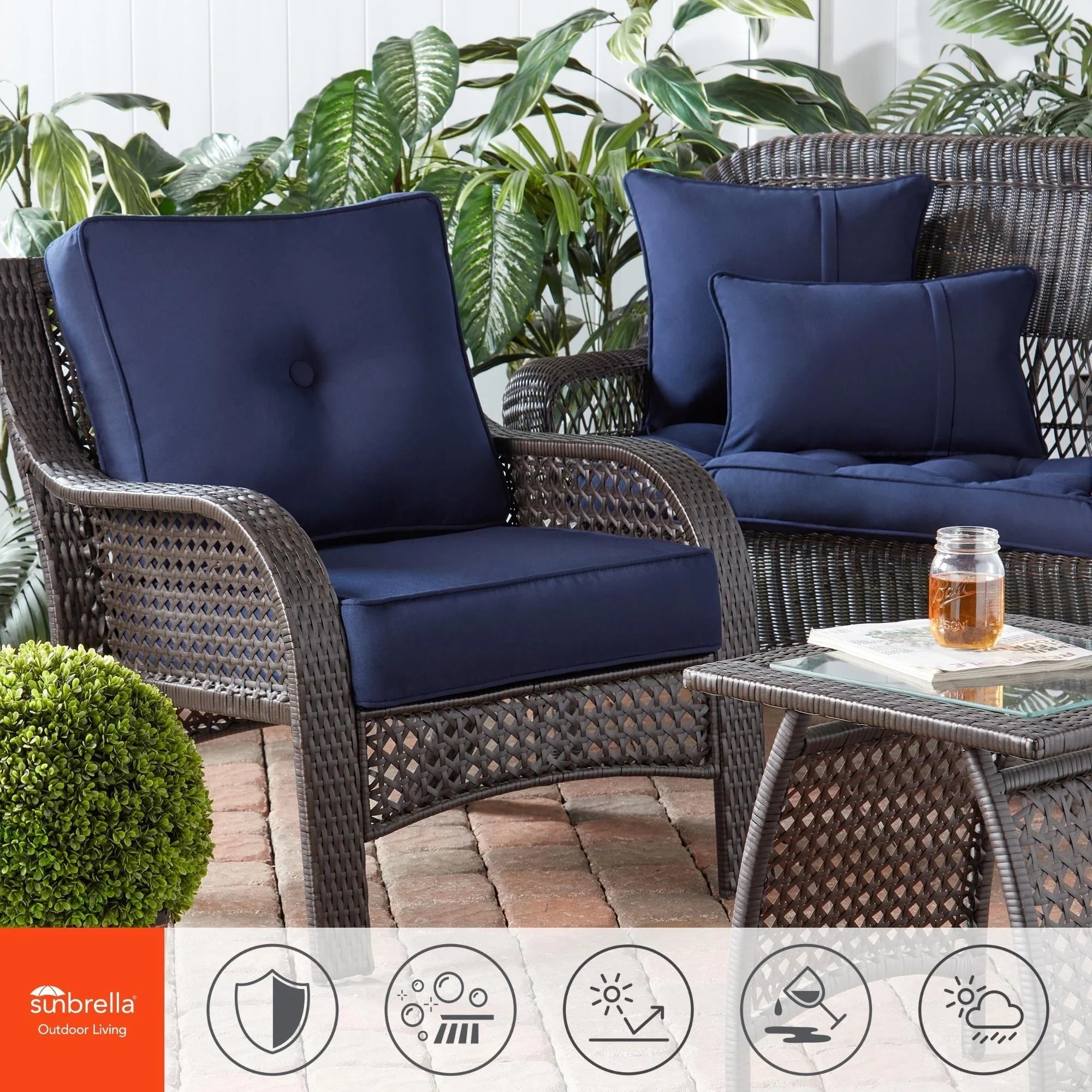Ensemble de deux coussins d'extérieur haut de gamme Sunbrella pour assise profonde