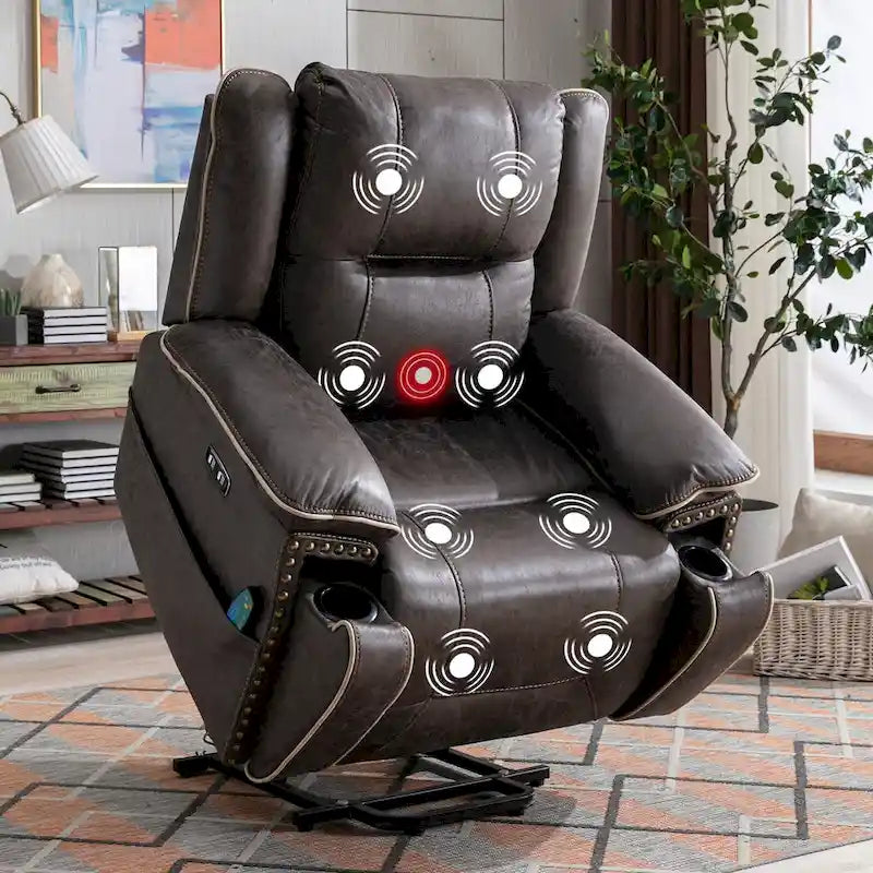 Fauteuil releveur confortable avec massage chauffant, porte-gobelet et port USB