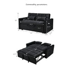 Causeuse futon moderne en velours avec dossier inclinable et poches, 2 places — Gris foncé / Gris clair / Bleu / Noir