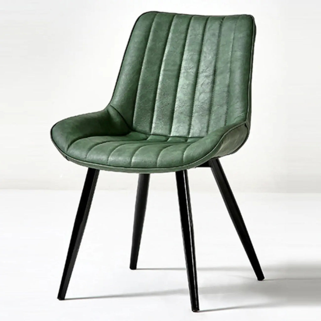 Chaise de salle à manger simple en cuir rembourré avec dossier solide et pieds en métal