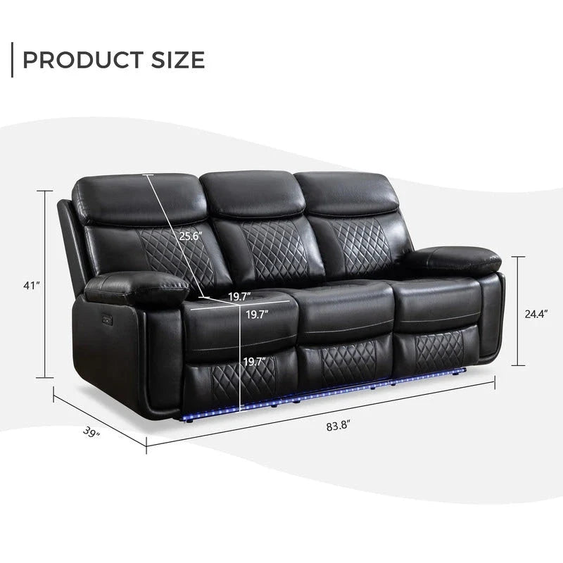 Canapé inclinable électrique avec chargeur sans fil, liseuse, lumière LED pour salon, similicuir, port AC/USB, porte-gobelet, noir