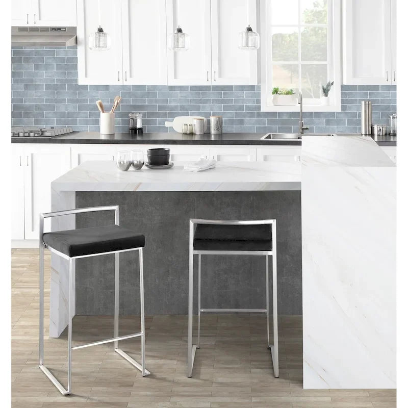 Tabouret de comptoir Silver Orchid Forrest en acier inoxydable empilable et entièrement soudé (lot de 2)