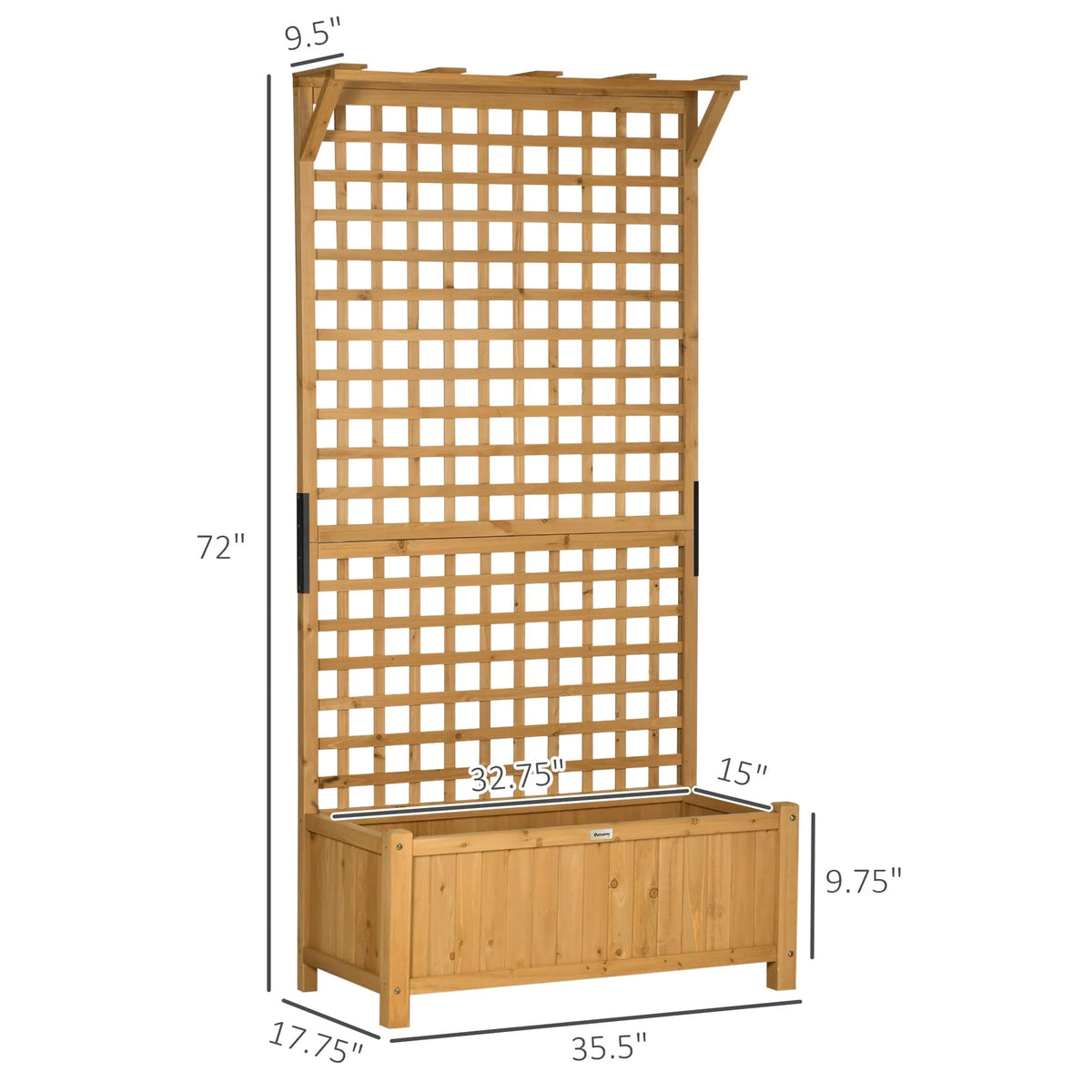 Jardinière en bois Outsunny avec treillis, lit de jardin surélevé pour plantes grimpantes avec trous de drainage et toit