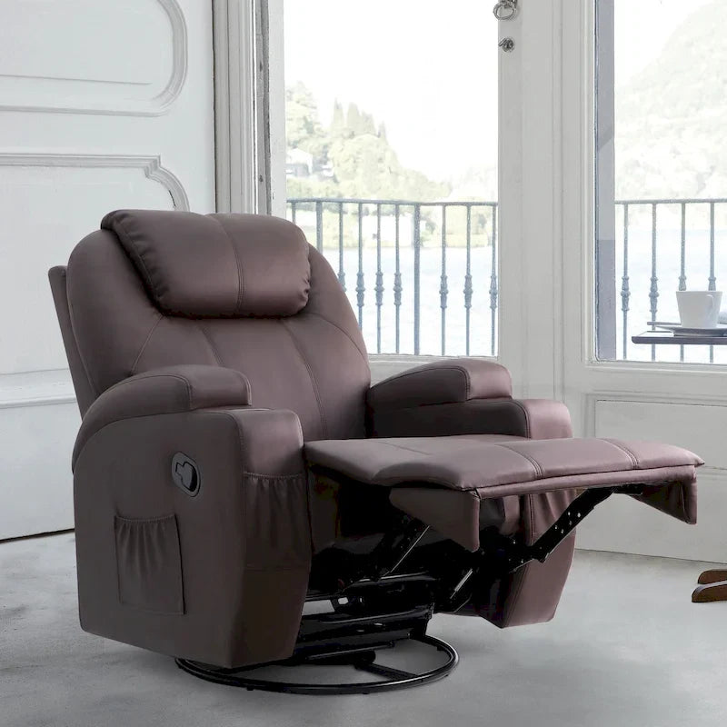 Fauteuil Inclinable de Massage Pivotant Chauffant en Similicuir pour Salon