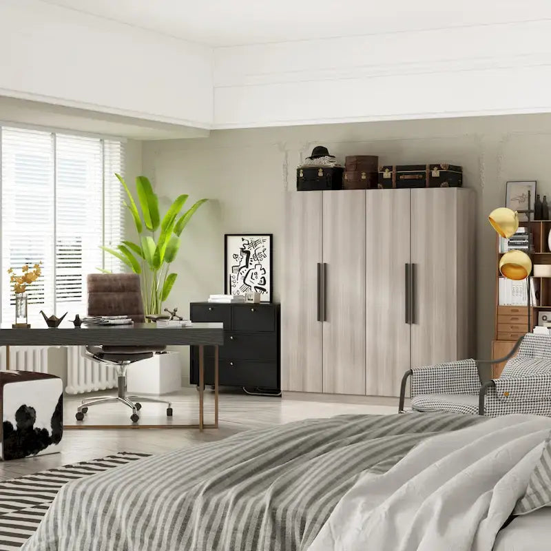 Armoire moderne autoportante en bois massif avec étagères de rangement
