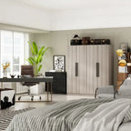 Armoire moderne autoportante en bois massif avec étagères de rangement