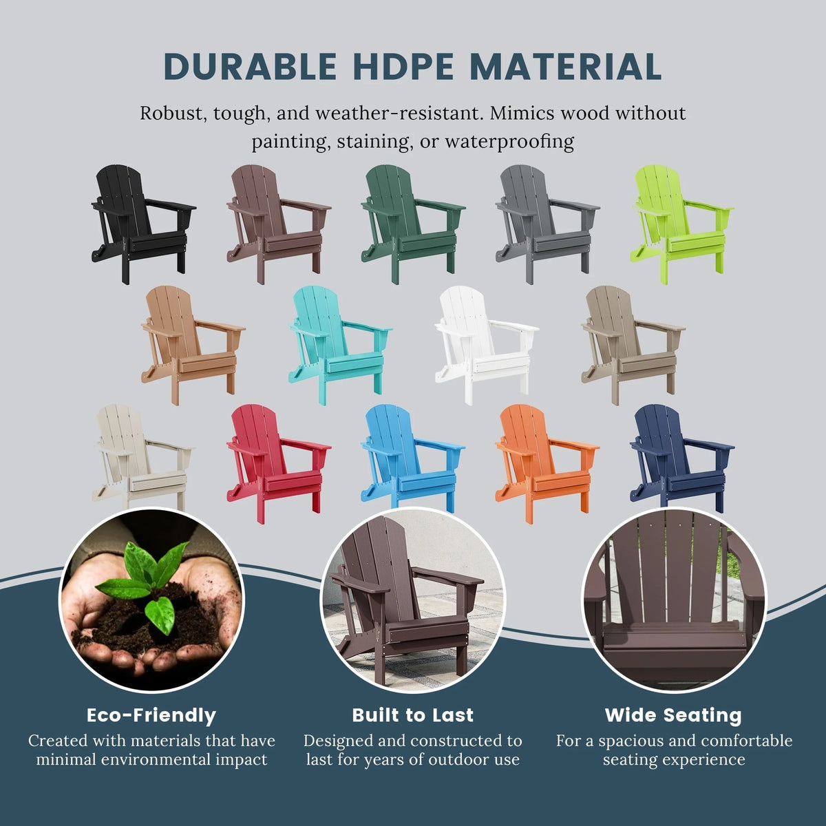 Chaise Adirondack pliante d'extérieur tout temps Polytrends Laguna résistante à la décoloration pour patio