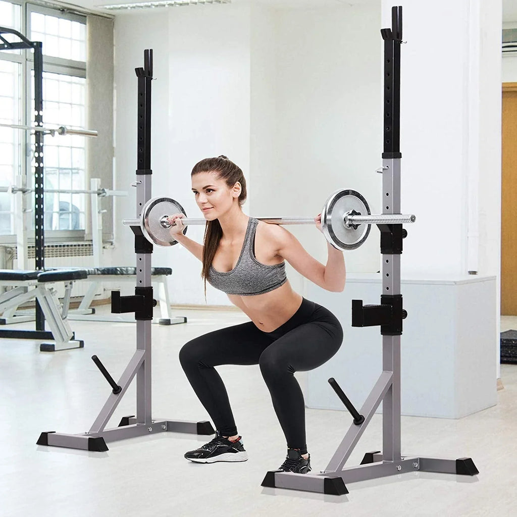 Soozier Rack à squat/banc de musculation en acier 2 pièces réglable en hauteur - N/A