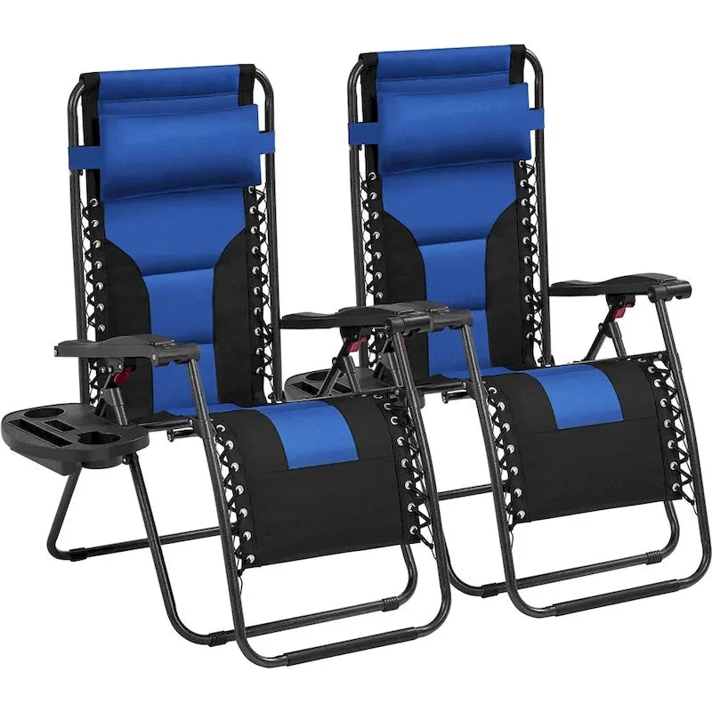 Yaheetech Lot de 2 chaises longues de jardin/camping zéro gravité rembourrées 66 cm avec accoudoirs et oreiller