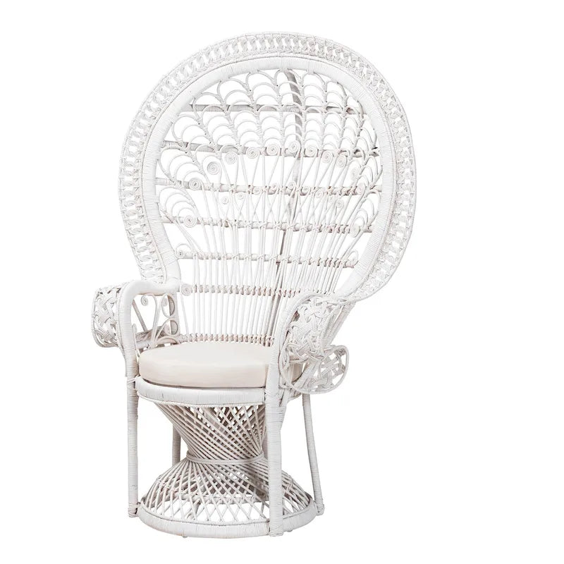 Chaise paon Kallima de style bohème moderne en rotin naturel blanc