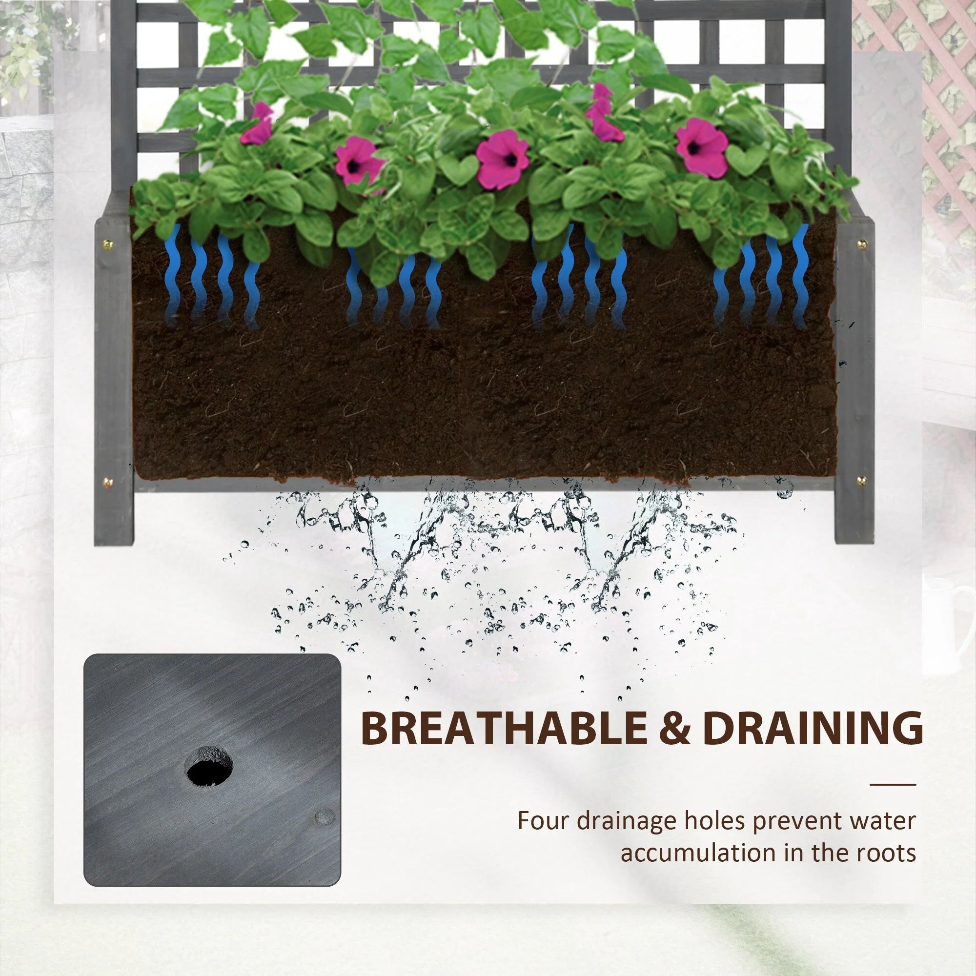 Jardinière en bois Outsunny avec treillis, lit de jardin surélevé pour plantes grimpantes avec trous de drainage et toit