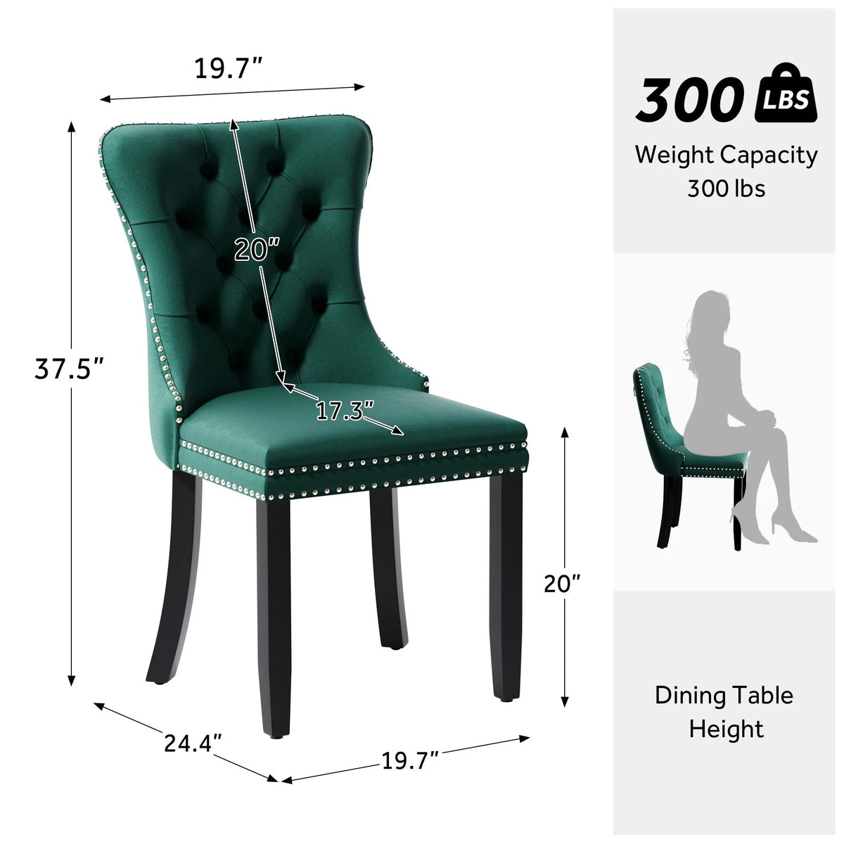 Chaise de salle à manger capitonnée en velours avec pieds en bois massif, lot de 6
