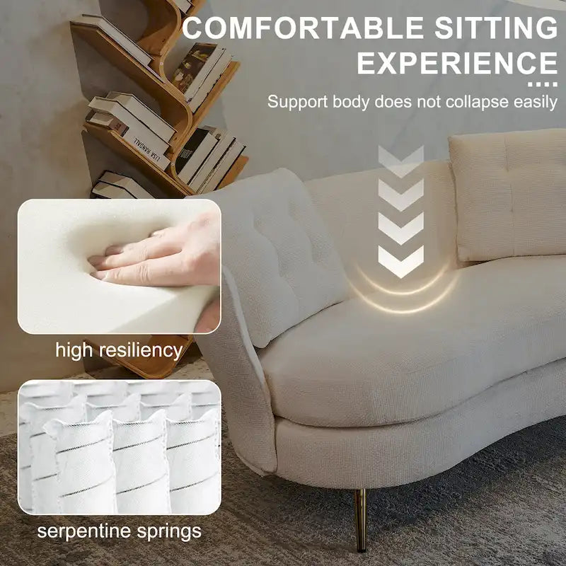 Canapé causeuse en velours avec pieds en métal doré pour salon