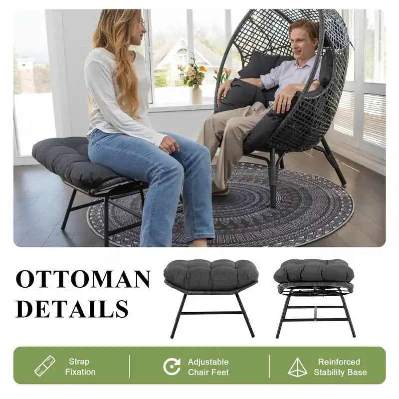 FINCATI Fauteuil Œuf d'intérieur, Fauteuil Œuf d'extérieur 200 kg, Fauteuil Œuf surdimensionné avec pouf, Fauteuil Œuf de luxe confortable avec repose-pieds