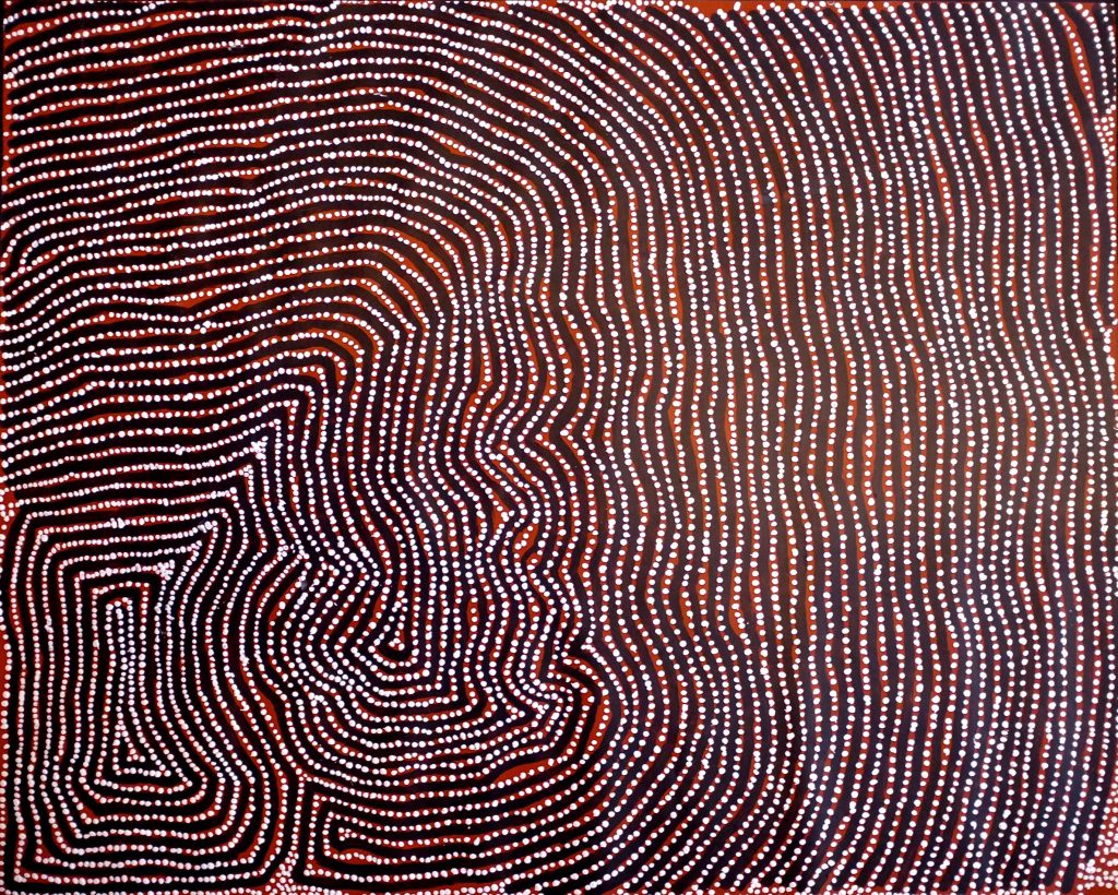 Warlapiringa Tjapaltjari, Tingari Dreaming, 2013, acrylique su rotule, 122 x 98 cm.