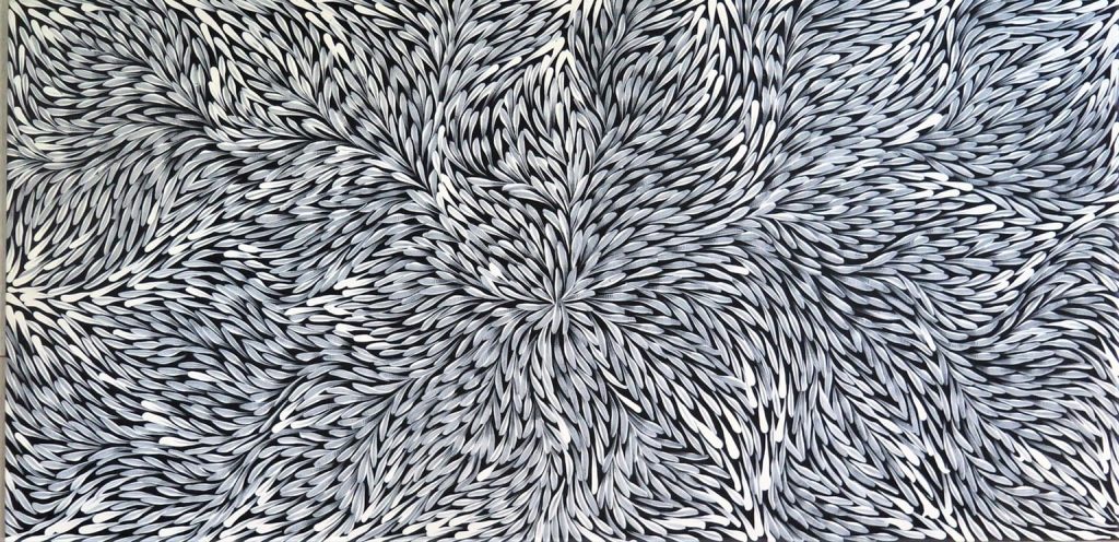 Jeannie Pitjara, Bush Yam Seeds, 2018, Acrylique sur toile de lin - 91x45cm DZ galerie